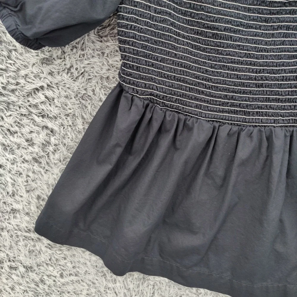 Old Navy Womens Cottagecore Peasant Smocked Puff Sleeve Peplum Top L Black